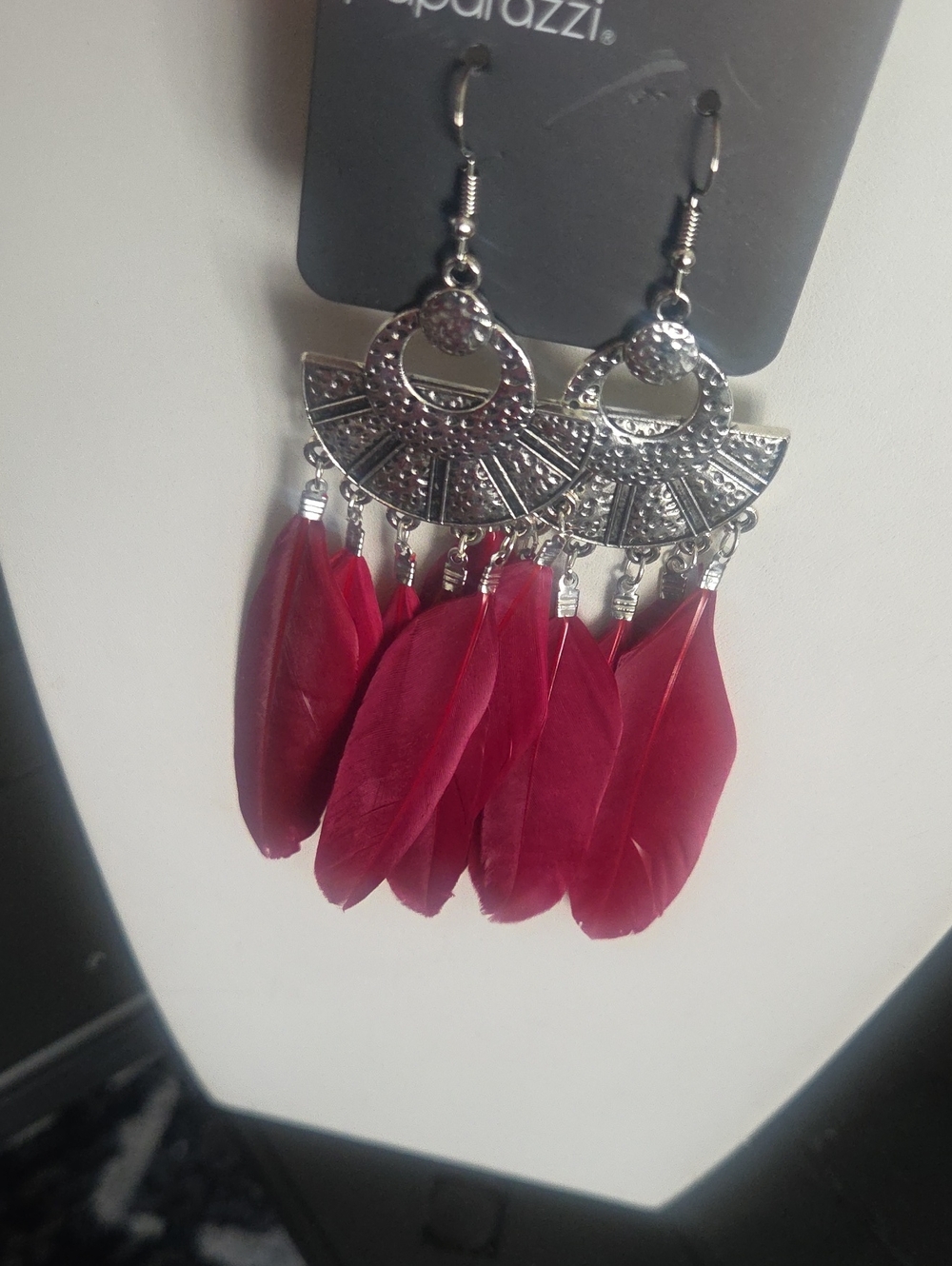 Paparazzi Plume Paradise Red Earrings NWT